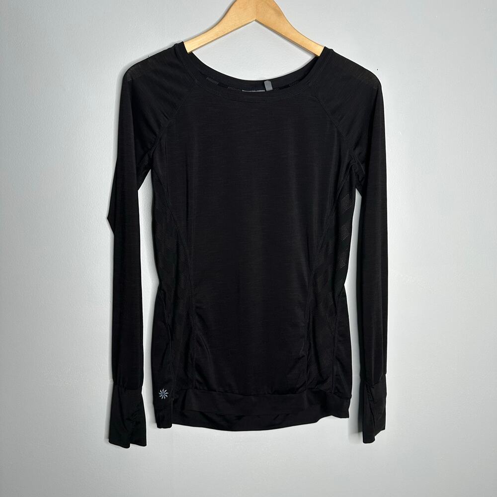Athleta Women's Black Kettle Bella Long Sleeve Athletic Mesh Back‎ Top Back XS